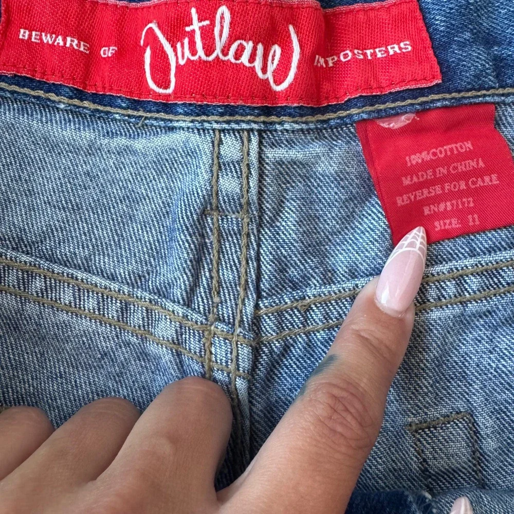 Y2K Outlaw Jeans WANTED Zipper Ruffle Hem Denim Micro Shorts‎ Sz 11 Juniors